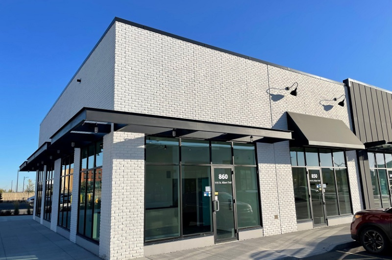 new grey brick insurance office in St. Albert Alberta