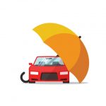 red-car-under-yellow-umbrella