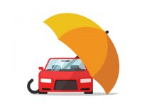 red-car-under-yellow-umbrella