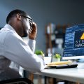 Business Computer Hacked. Cyber Security Virus Attack