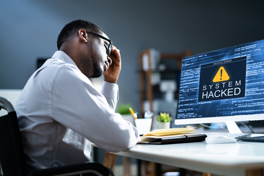 Business Computer Hacked. Cyber Security Virus Attack