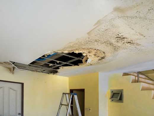 Water leaks down the rooftop inside home